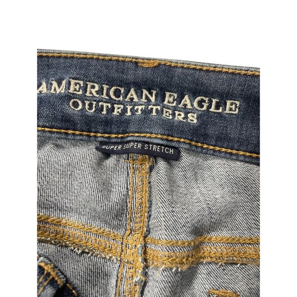 American Eagle Outfitters Super Stretch Dark Wash Denim Jeans Size 6 Rolled Hem - Picture 4 of 5